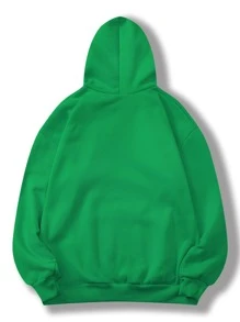 INAWLY Áo hoodie lót nhiệt túi Kangaroo trơn, áo dài tay - màu xanh lá - Xem 2