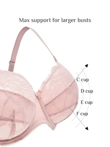 LUVLETTE Lencería sexy de talla grande, sujetador de encaje con cobertura completa y sin forro - Rosa - Ver 2