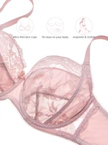 LUVLETTE Lencería sexy de talla grande, sujetador de encaje con cobertura completa y sin forro - Rosa - Ver 3