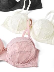 LUVLETTE Lencería sexy de talla grande, sujetador de encaje con cobertura completa y sin forro - Rosa - Ver 5