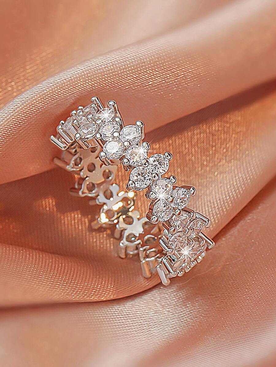 方晶鋯石裝飾戒指 - 銀色 - 查看 1