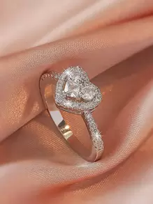 方晶锆石心形装饰戒指情人节