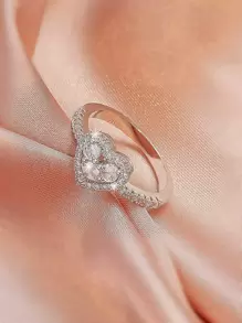 方晶锆石心形装饰戒指情人节