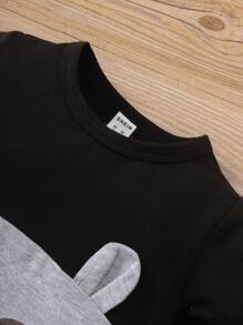 男嬰拼接面卡通圖案T恤連體褲 - 灰色 - 查看 3