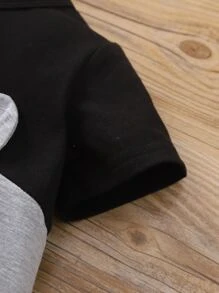 男嬰拼接面卡通圖案T恤連體褲 - 灰色 - 查看 4