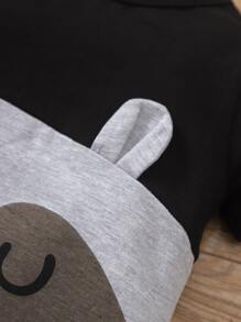 男嬰拼接面卡通圖案T恤連體褲 - 灰色 - 查看 5