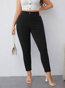 Plus High Waist Skinny Trousers - Black - View 1
