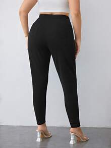 Plus High Waist Skinny Trousers - Black - View 2