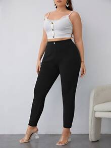 Plus High Waist Skinny Trousers - Black - View 3