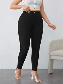 Plus High Waist Skinny Trousers - Black - View 4