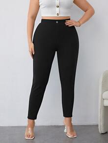 Plus High Waist Skinny Trousers - Black - View 5