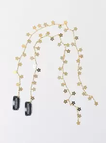 2 piezas Clip de pelo con decoración de flor y cadena, estilo bohemio para el Día de San Valentín, pinzas para el cabello, accesorios para el cabello, accesorios para la cabeza - Dorado - Ver 3