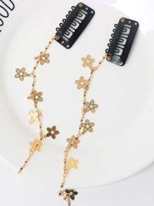 2 piezas Clip de pelo con decoración de flor y cadena, estilo bohemio para el Día de San Valentín, pinzas para el cabello, accesorios para el cabello, accesorios para la cabeza - Dorado - Ver 4