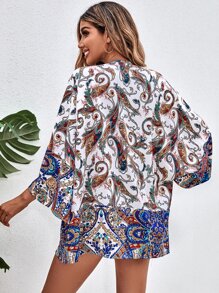 Paisley Print Batwing Sleeve Kimono - Multicolor - View 2