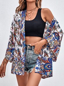 Paisley Print Batwing Sleeve Kimono - Multicolor - View 4