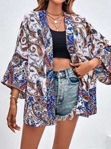 Paisley Print Batwing Sleeve Kimono - Multicolor - View 6
