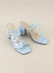 Butterfly & Studded Decor Chunky Heeled Mule Sandals - Baby Blue - View 8