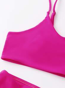 Cut-Out One Shoulder High Cut Bikini - Hot Pink - View 5