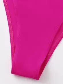 Cut-Out One Shoulder High Cut Bikini - Hot Pink - View 6