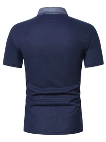 Manfinity Homme Áo thun có cổ Nam Túi Nút phía trước Chấm bi Công việc - Màu xanh hải quân - Xem 2