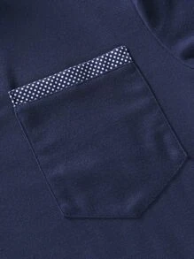 Manfinity Homme Áo thun có cổ Nam Túi Nút phía trước Chấm bi Công việc - Màu xanh hải quân - Xem 5