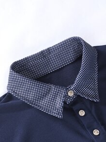 Manfinity Homme Áo thun có cổ Nam Túi Nút phía trước Chấm bi Công việc - Màu xanh hải quân - Xem 8