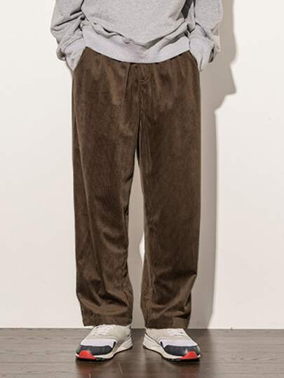 Men Slant Pocket Corduroy Wide Leg Pants