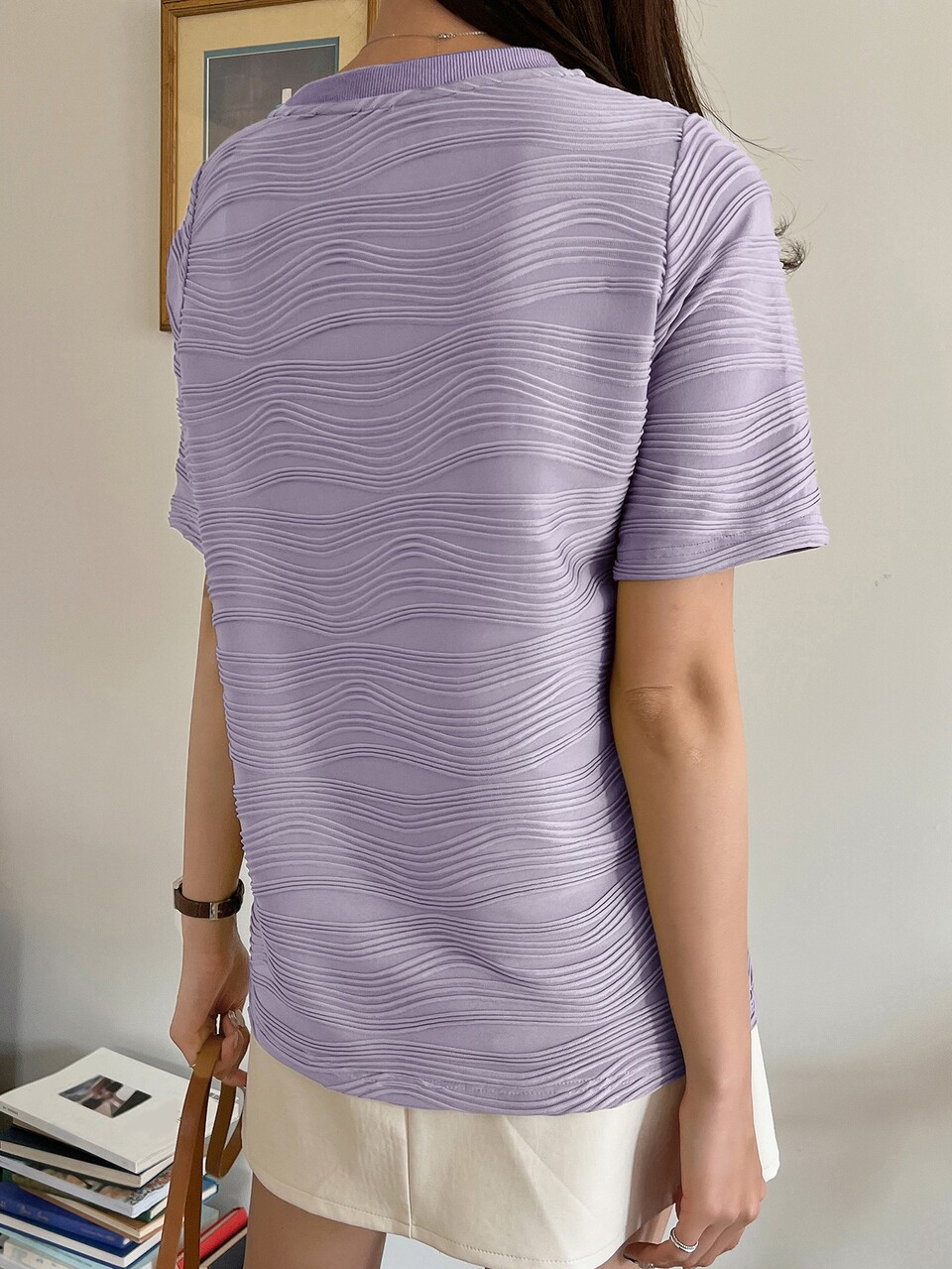 Textured Round Neck Tee Summer,Teacher Outfits