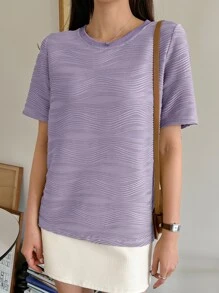 DAZY 夏季纹理圆领T恤，教师服装 - 紫丁香色 - 查看 3