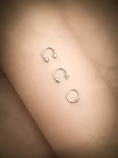 ROMWE Grunge Punk 3pcs Stainless Steel Nose Ring