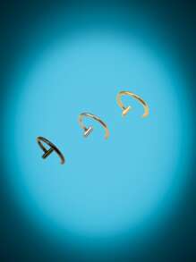 ROMWE 3 piezas Anillo de labio de acero inoxidable - Multicolor - Ver 4