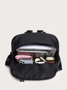Mochila ligera de estilo casual de negocios, impermeable, con cremallera doble, de estilo acolchado, con estampado, cinta de colores, gráfica ligera con colgante. Adecuada para estudiantes de secundaria, preparatoria, universitarios y trabajadores de oficina. Perfecta para volver a la escuela, el primer día de clases, secundaria y preparatoria - Negro - Ver 3