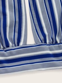 Soleia Striped Tie Back Crop Halter Top - Blue - View 4