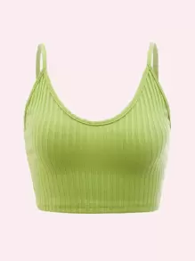 Muchica Top de tirantes corto unicolor tejido de canalé - Verde Lima - Ver 1