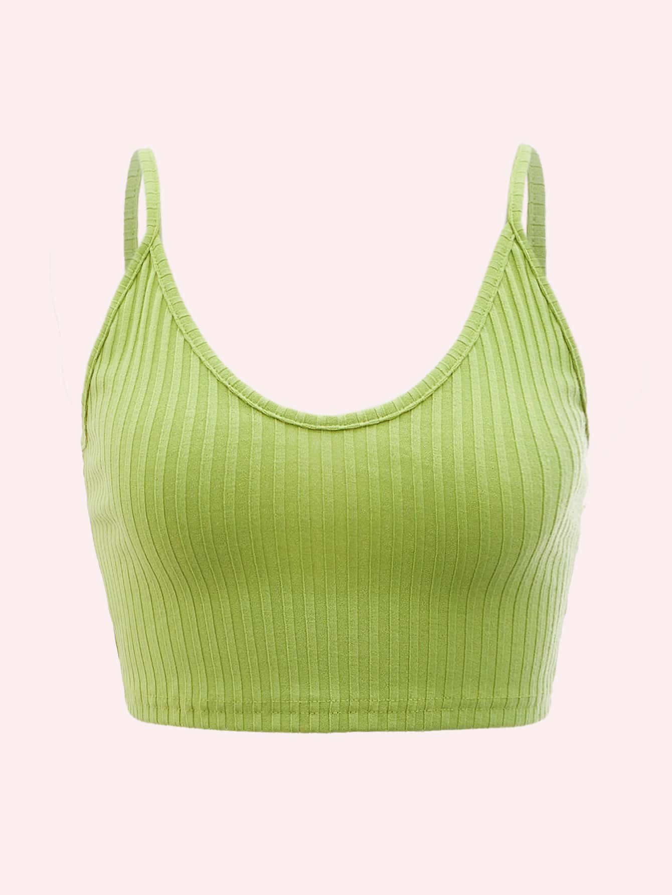 Muchica Top de tirantes corto unicolor tejido de canalé - Verde Lima - Ver 1
