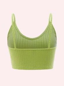Muchica Top de tirantes corto unicolor tejido de canalé - Verde Lima - Ver 2