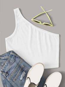 SHEIN Unity Rib-knit One-Shoulder Crop Top - White - View 1
