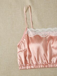 Satin Lace Cami Top & Shorts Lingerie Set - Baby Pink - View 4