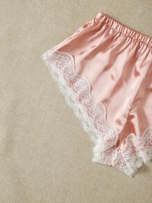 Satin Lace Cami Top & Shorts Lingerie Set - Baby Pink - View 5