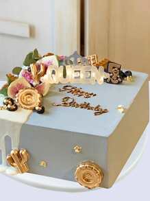 1pc 10-Led Light String With Queen Letter Shape, Warm Flower Bouquet Cake Decoration Light - Yellow - View 3