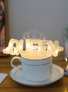 1pc 10-Led Light String With Queen Letter Shape, Warm Flower Bouquet Cake Decoration Light - Yellow - View 4