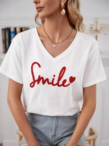 RueChic T-shirt a goccia con motivo a cuori e lettere, top estivi per le vacanze
