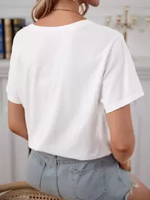 RueChic T-shirt a goccia con motivo a cuori e lettere, top estivi per le vacanze