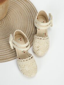 女孩拼接蕾絲蝴蝶結裝飾平底踝帶學院平底鞋