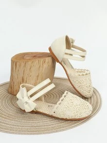 女孩拼接蕾絲蝴蝶結裝飾平底踝帶學院平底鞋