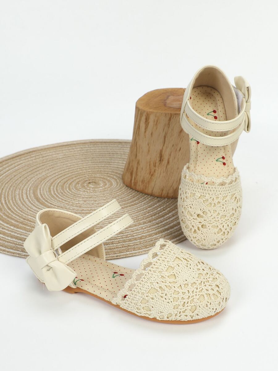 女孩拼接蕾絲蝴蝶結裝飾平底踝帶學院平底鞋