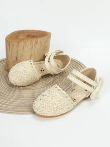 女孩拼接蕾絲蝴蝶結裝飾平底踝帶學院平底鞋