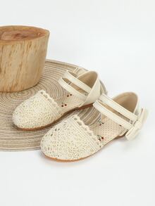 女孩拼接蕾絲蝴蝶結裝飾平底踝帶學院平底鞋