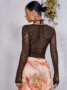 SHEIN BAE Áo nữ Hội Chữ thập cắt màu trơn Gợi cảm - Cà phê nâu - Xem 2