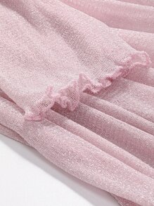 DAZY 荷叶边高领网纱无胸罩长袖女式上衣 - 淺粉色 - 查看 2